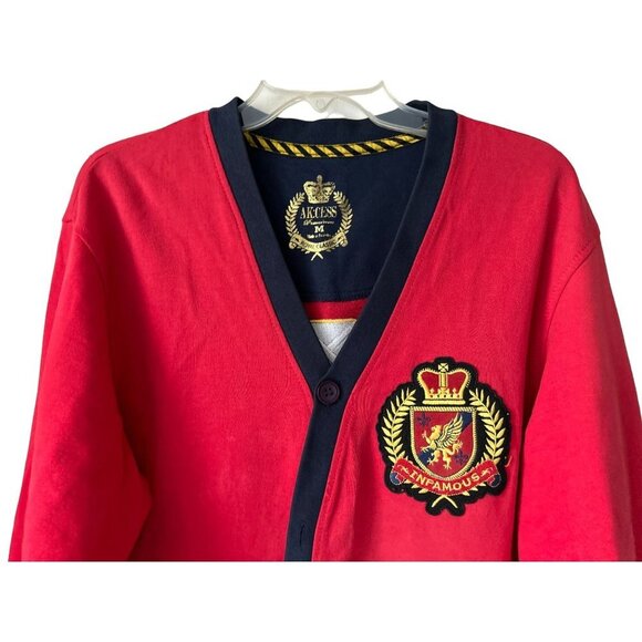 AK:CESS Royal Classic INFAMOUS Red Cardigan Cotton Emblem - Picture 3 of 11